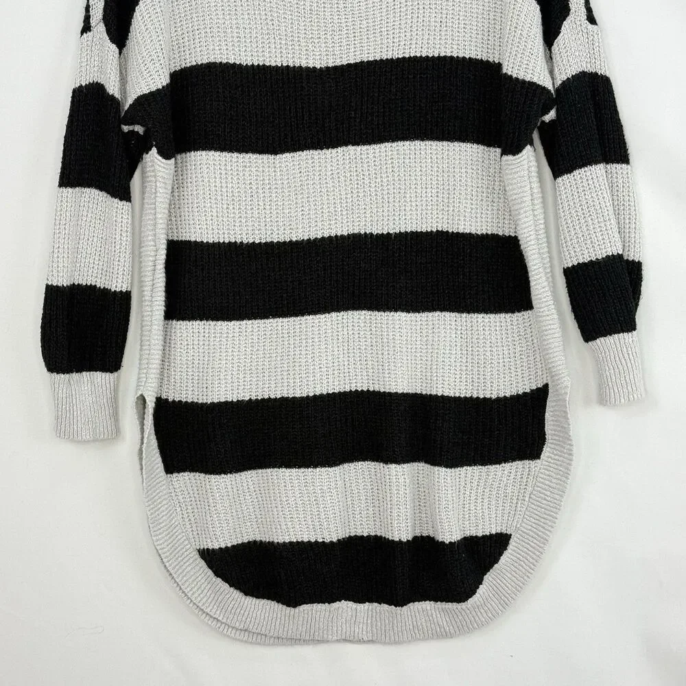 Express S Petite Black Gray Knit Sweater Dress Tunic 3/4 Sleeve High Low Hem